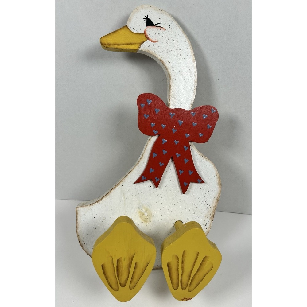 Vintage Folk Art Painted Wood Goose Wall Hanging with Hooks Farm Cottage Decor